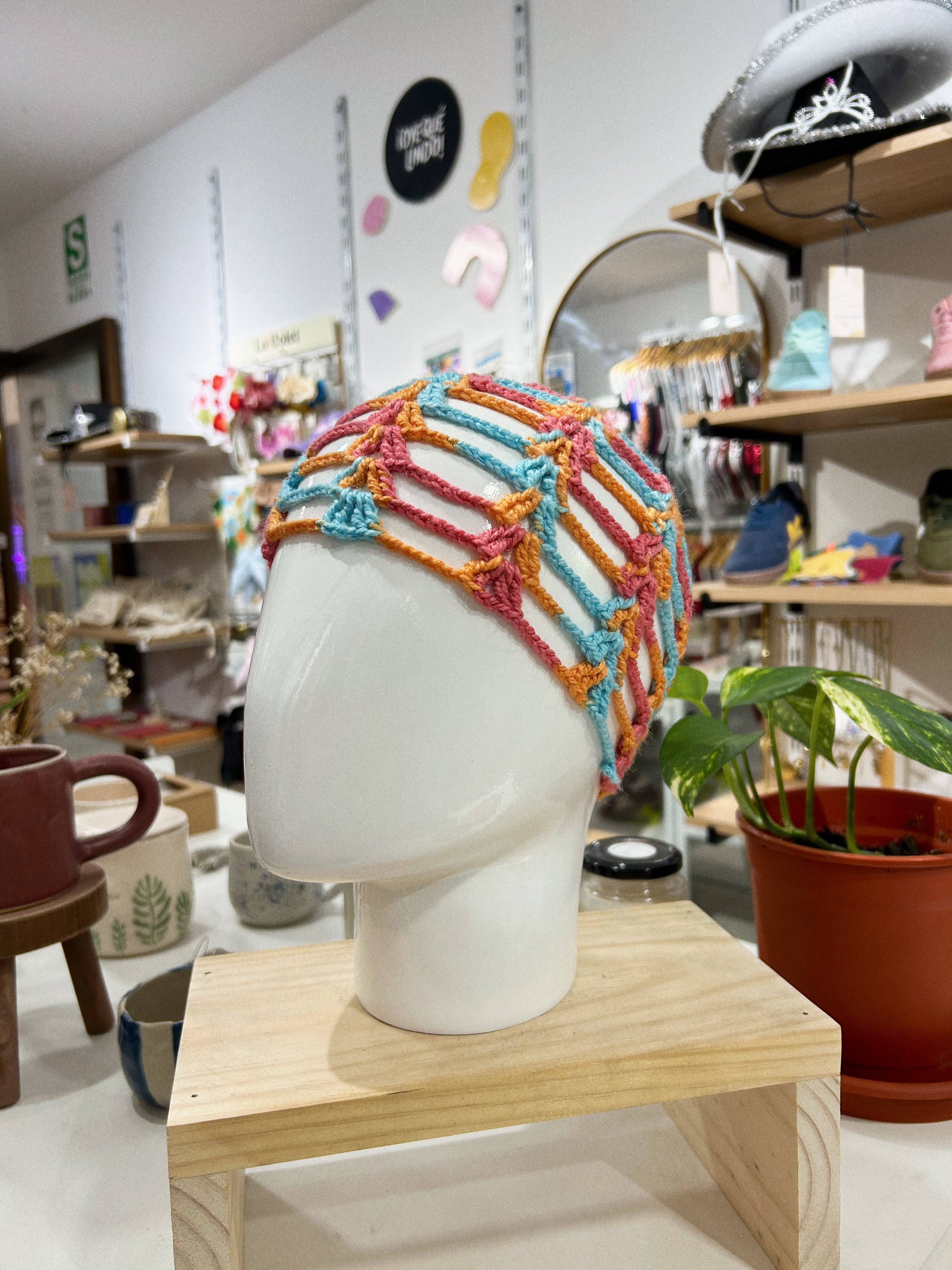 crochet hat - tricolor