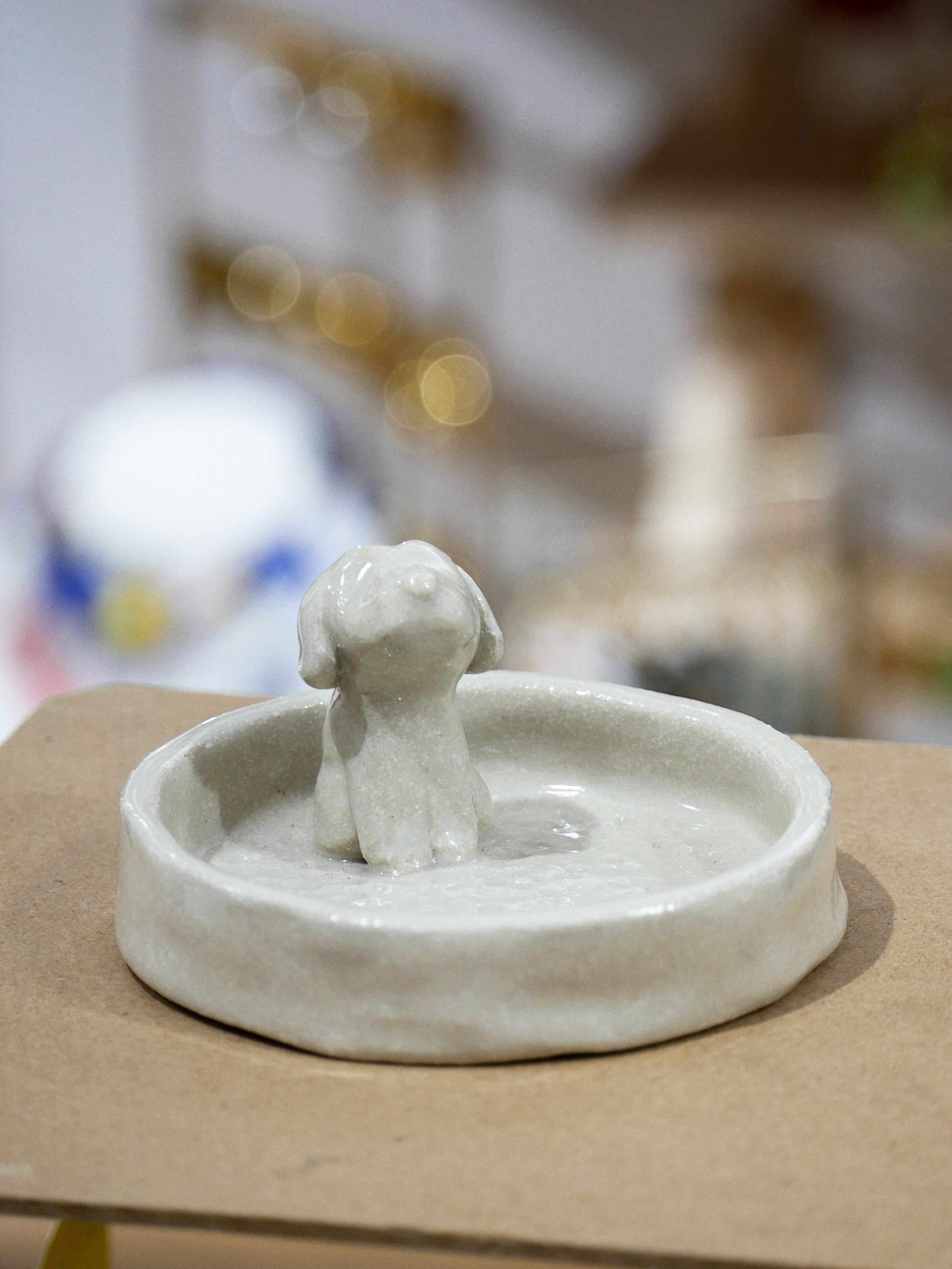 joyero de perrito crema